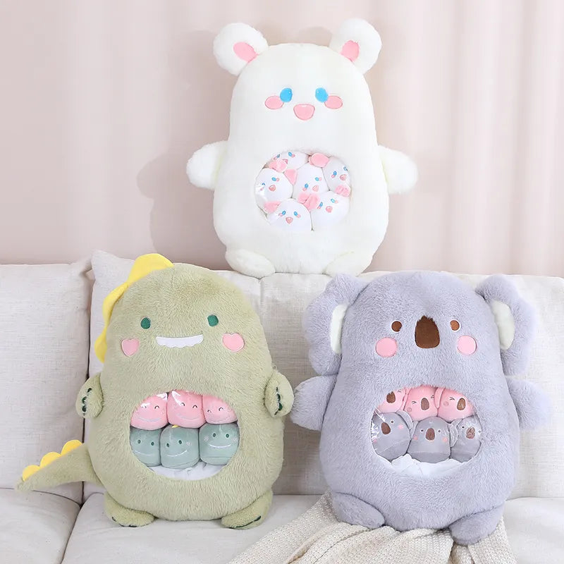 6Pcs Small Toys Inside Cute Cartoon Animals Plush Pillow Soft Stuffed Sofa Cushion Homdecor Pillow