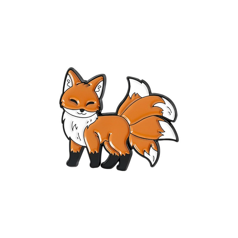 Little Fox Combination Metal Enamel Brooch Japanese Cartoon Cute Nine-tailed Fox Small Animal Badge Pin Jewelry Men Women Gifts