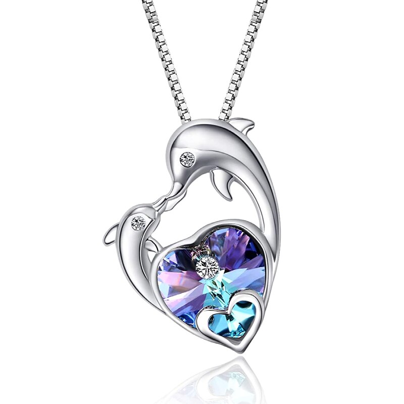 Cute Fashion Income Heart Shaped Dolphin Pendant Necklace Ladies Anniversary Birthday Mother's Day Ocean Jewelry Gift