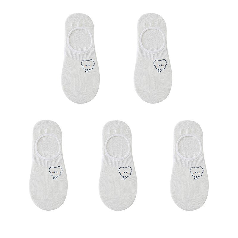 Women's cotton ankle socks, socks designed by rabbits, cows, hearts, warm and informal animals, 5 pairs of 10 pieces