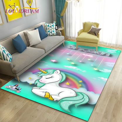 3D Cartoon Cute Unicorn Area Rug,Carpet Rug for Living Room Bedroom Sofa Doormat Kitchen Decoration,Kid Play Non-slip Floor Mat
