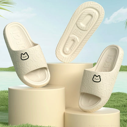 Cute Cat Print Women Slippers Home Indoor Slides Men Women Flat Slippers Cartoon Non-Slip Outdoor Beach Slides Shoes Shower