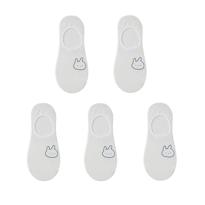 Women's cotton ankle socks, socks designed by rabbits, cows, hearts, warm and informal animals, 5 pairs of 10 pieces