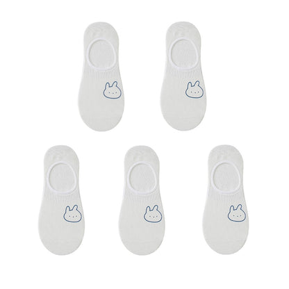 Women's cotton ankle socks, socks designed by rabbits, cows, hearts, warm and informal animals, 5 pairs of 10 pieces
