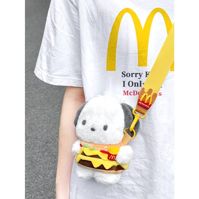 Kawaii Sanrio Pochacco Hamburger Messenger Bag Cute Anime Soft School Backpack Pendant Plush Doll Toy Girl Birthday Gift