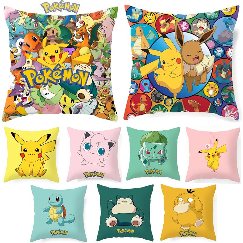 Pokemon Anime Cushion Cover 45x45cm Pikachu Video Game Decor Sofa Pillow Cover Charmander Psyduck Anime Figure Plush Cartoon Pillowcase