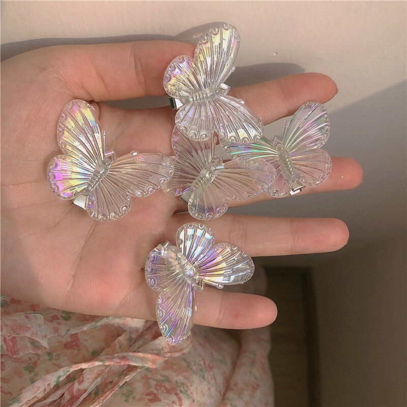 5Pcs Fashion Girls Transparent Butterfly Pink Hairpin Children Heart Shape Hair Clips Women Barrettes Headband Hair Accessories