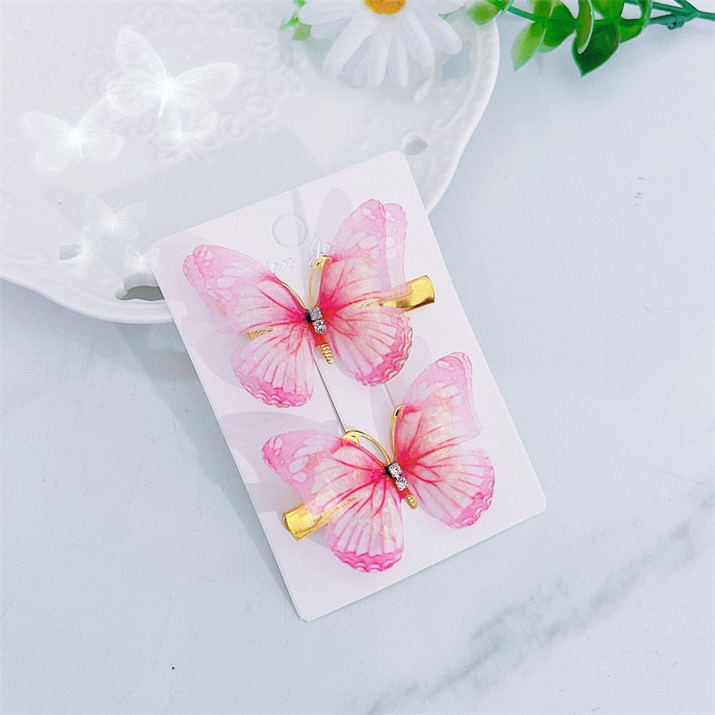 2PCS New Fashion Temperament Butterfly Baby Girls Hairpins Cute Hair Clips Kids Headwear Children Hair Accessories