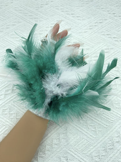Women Natural Fur Feather Cuffs Snap On Bracelet Arm Cuff Shirts Sleeves For Women Real Ostrich Feather  Anklet Wrist Cuff