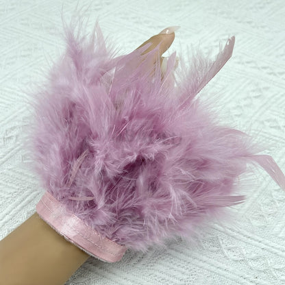Women Natural Fur Feather Cuffs Snap On Bracelet Arm Cuff Shirts Sleeves For Women Real Ostrich Feather  Anklet Wrist Cuff