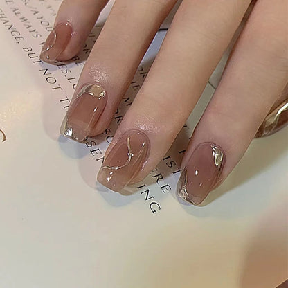 24Pcs Ballerina False Nails with Glue Short Nail Beauty Tools Press on Fake Nails Full Cover Artificial Nails Tips Manicure