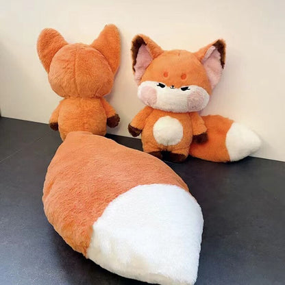 Red Fox Stuffed Animal Plush Toy with Big Giant White Tail Cute Kawaii Anime Cartoon Plushie Room Decor Bed Pillow Soft Doll Girl Kids Christmas Birthday Gift