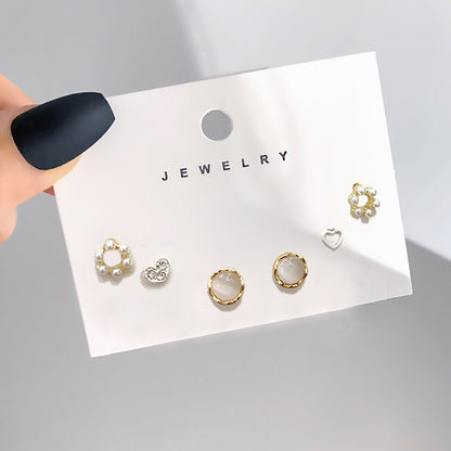 FNIO Korean Fashion Metal Love Heart Circle Drop Small Earrings for Women Trend Pendant Piercing Earrings Set Jewelry