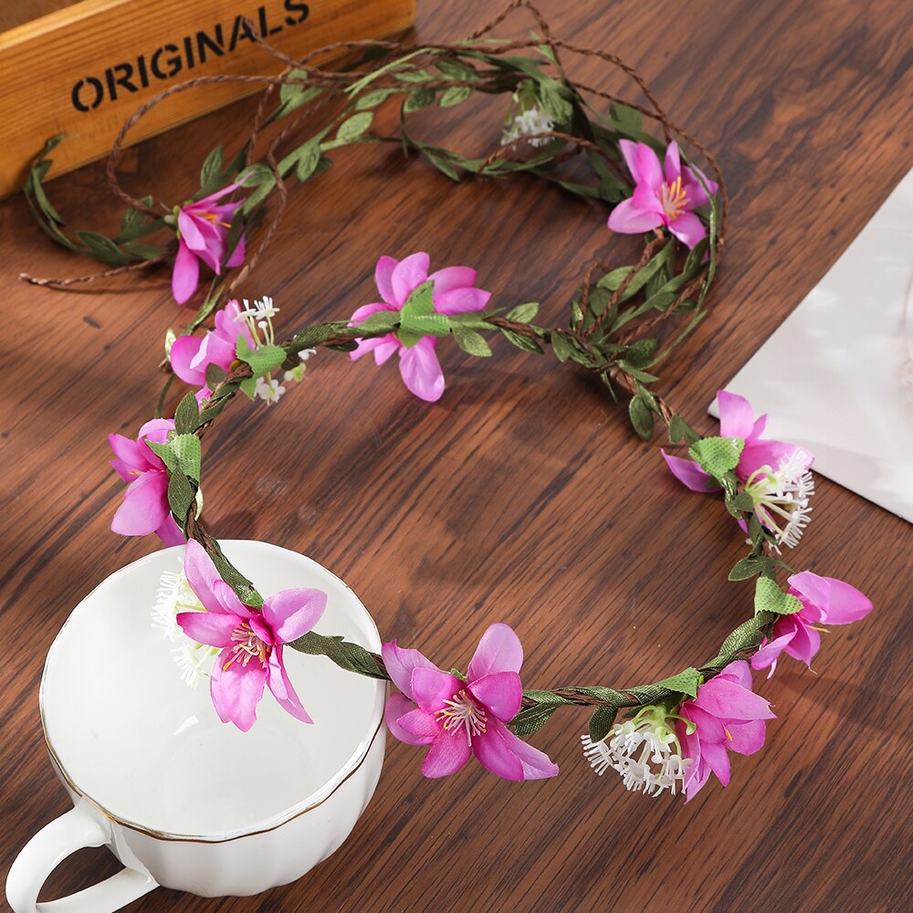 Bohemian Rattan Flower Vines Crown Headband for Bride Wedding Hair Accessories Girls Floral Wreath Head Band Hairstyles Headdres