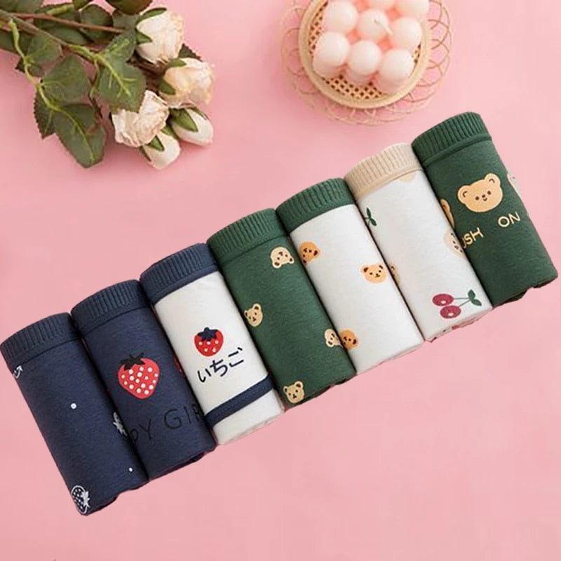 7PCS/Lot Women's Underwear Cute Cotton Panties Seamless Briefs For Girl Ladies Lingerie Cartoon Pantys Print Underpants