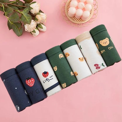 7PCS/Lot Women's Underwear Cute Cotton Panties Seamless Briefs For Girl Ladies Lingerie Cartoon Pantys Print Underpants