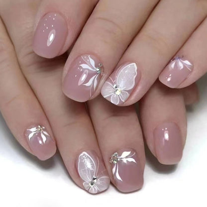 24Pcs Ballerina False Nails with Glue Short Nail Beauty Tools Press on Fake Nails Full Cover Artificial Nails Tips Manicure