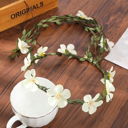 Bohemian Rattan Flower Vines Crown Headband for Bride Wedding Hair Accessories Girls Floral Wreath Head Band Hairstyles Headdres