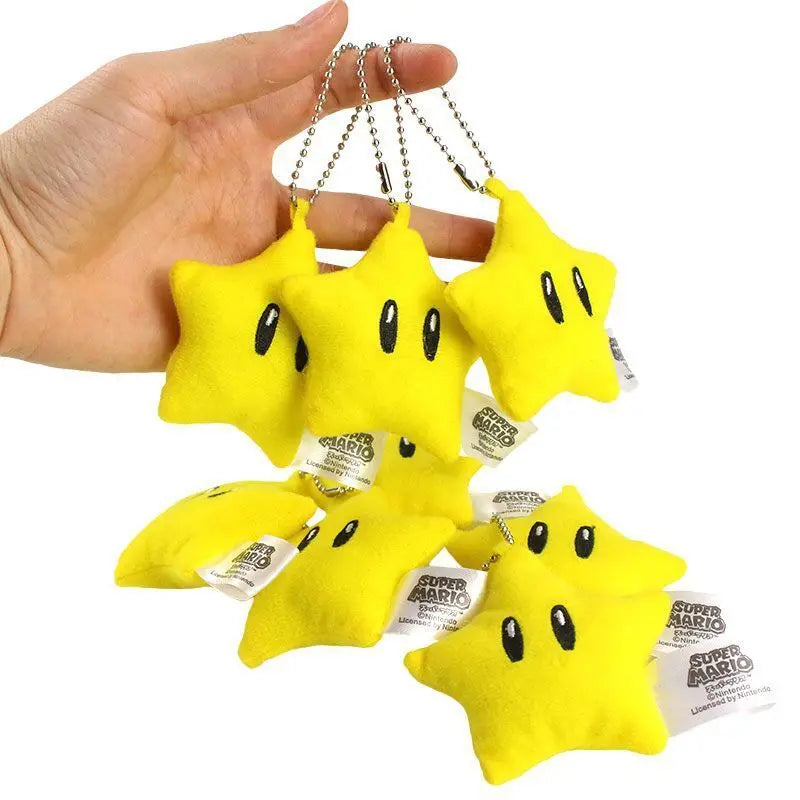 8cm Super Mario Pentagram Plush Toys Pendant Games Peripheral Cartoon Star Soft Stuffed Dolls Backpack Decoration Gifts for Kids