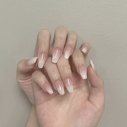 24Pcs Ballerina False Nails with Glue Short Nail Beauty Tools Press on Fake Nails Full Cover Artificial Nails Tips Manicure