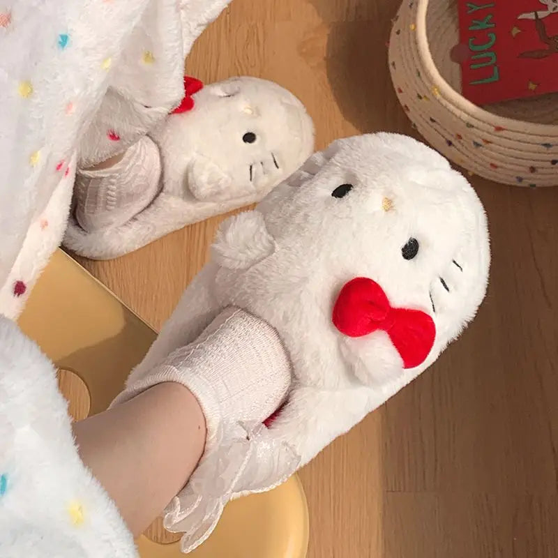 Hello Kitty Sanrio Plush Slippers Kawaii Cute Student Autumn Winter Bedroom Soft Padded Plush Shoes Toys Girls Christmas Gifts