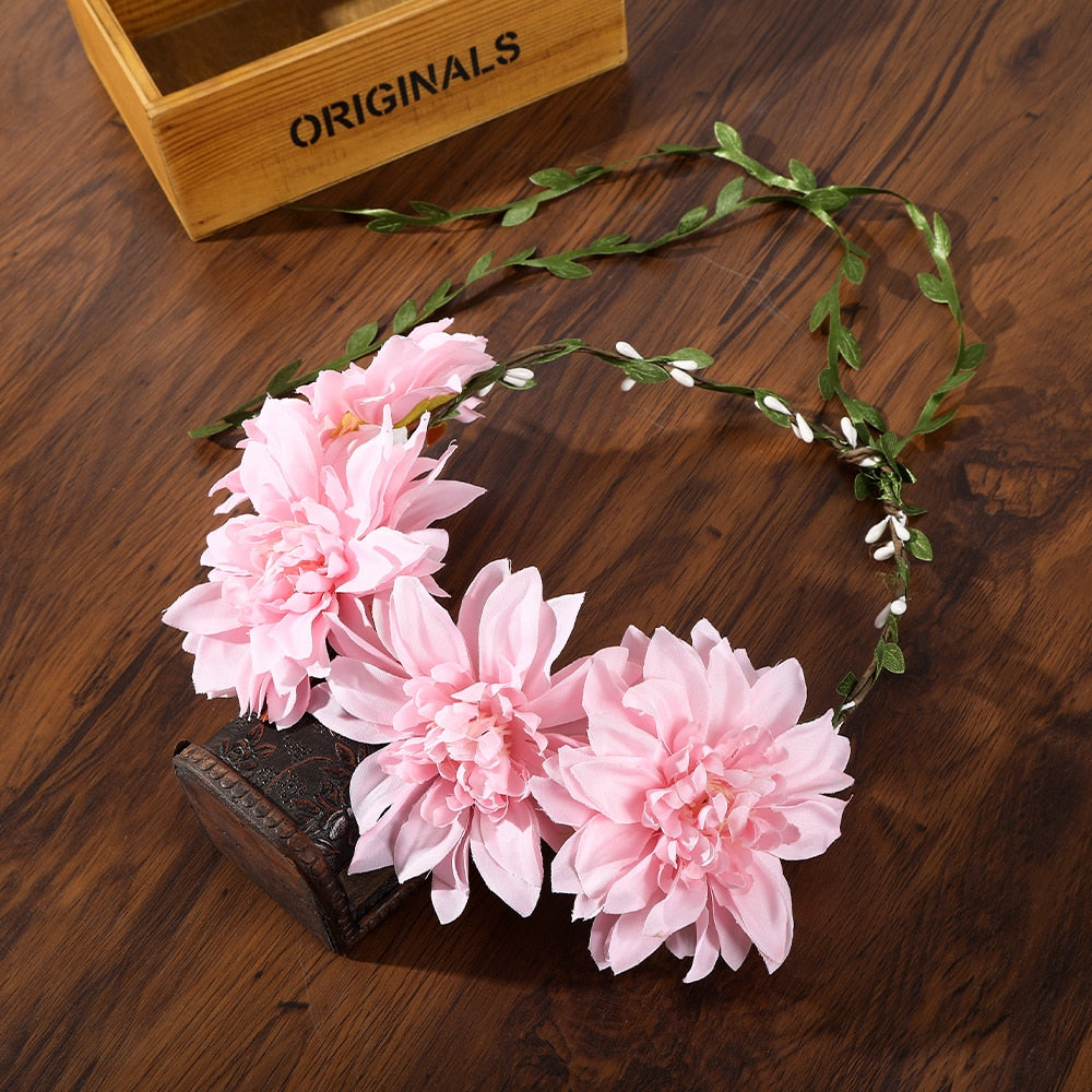 Bohemian Rattan Flower Vines Crown Headband for Bride Wedding Hair Accessories Girls Floral Wreath Head Band Hairstyles Headdres