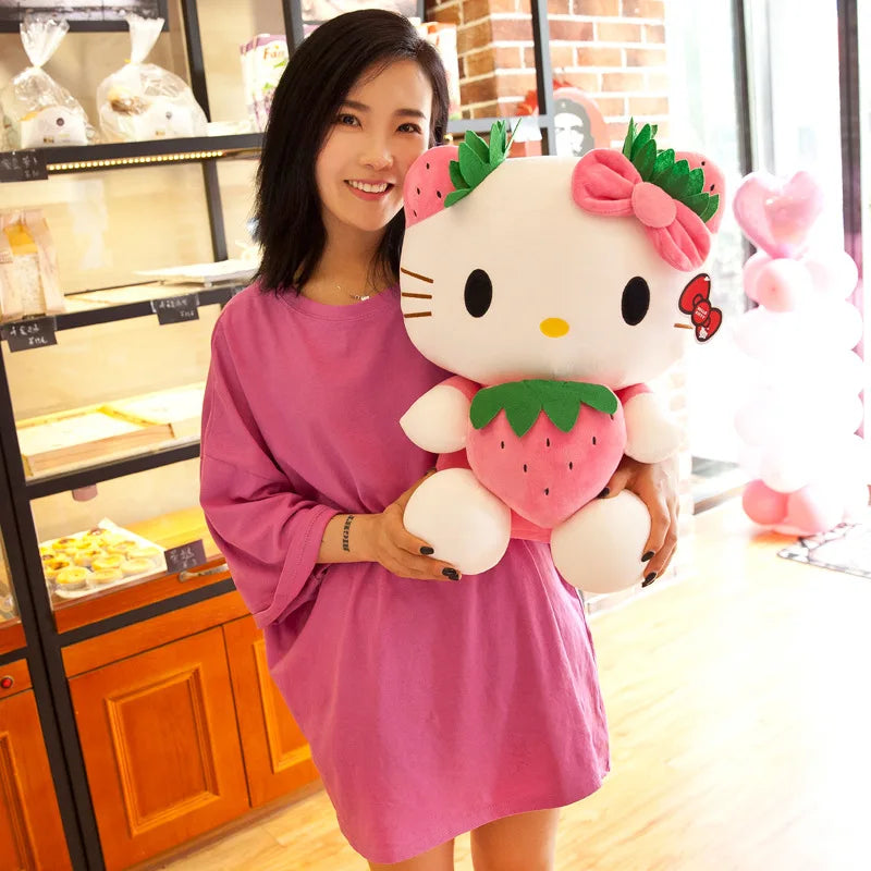 Strawberry Hello Kitty Plush Toy Kawaii Sanrio Stuffed Animal Plushies Cat Soft Doll Girl Room Decor Bed Sofa Sleeping Throw Pillow Kids Birthday Gift