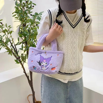 Kawaii Sanrio Plush Bag Kuromi Backpack Anime Melody Cinnamoroll Plushie Handbags Pochacco Cartoon Stuffed Bag for Girls Gifts