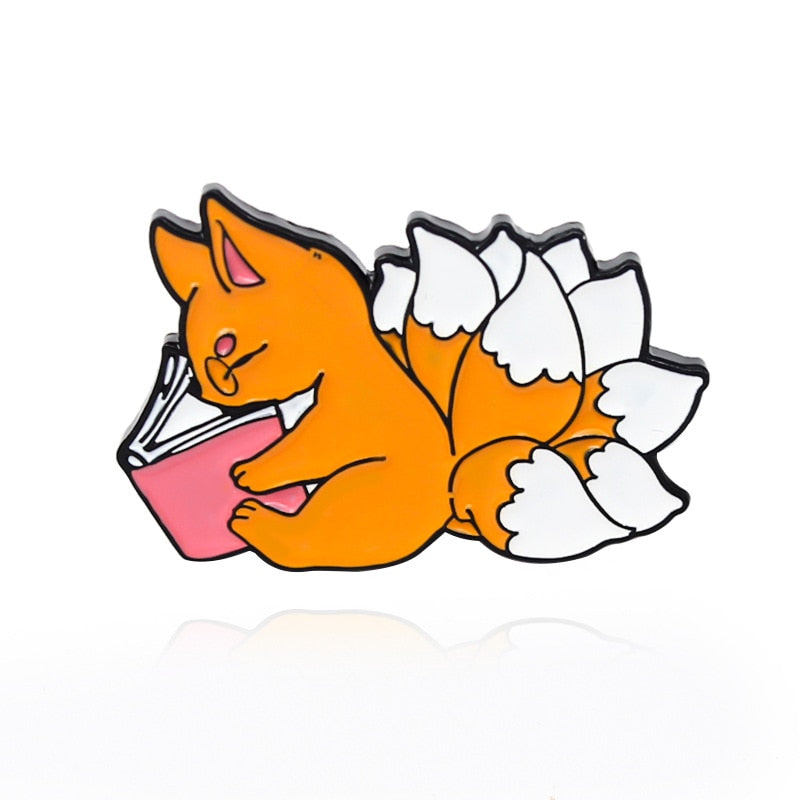 Little Fox Combination Metal Enamel Brooch Japanese Cartoon Cute Nine-tailed Fox Small Animal Badge Pin Jewelry Men Women Gifts