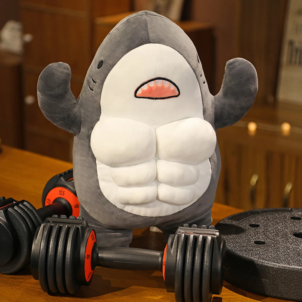 GIANT Shark Plushie 60cm Buff Swole Stuffed Animal Plush Toys Gym Shark Big Muscles Pillow Buddy Cushion Soft Doll Children Kids Gift