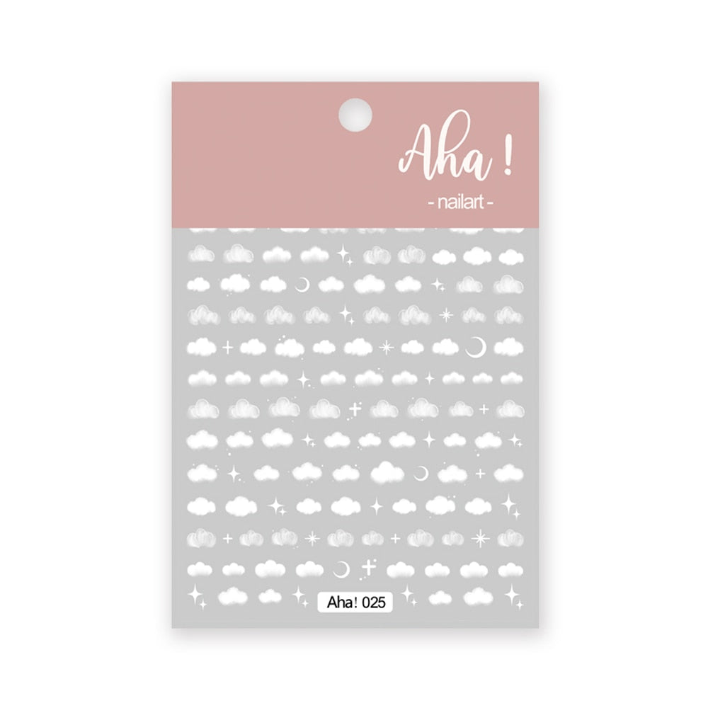 1Sheet Korean White Cloud Blue Nail Art Sticker 3D Star Moon Decal Pure Twilight Self-adhesive Manicure Slider Accessories RE#53