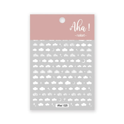 1Sheet Korean White Cloud Blue Nail Art Sticker 3D Star Moon Decal Pure Twilight Self-adhesive Manicure Slider Accessories RE#53