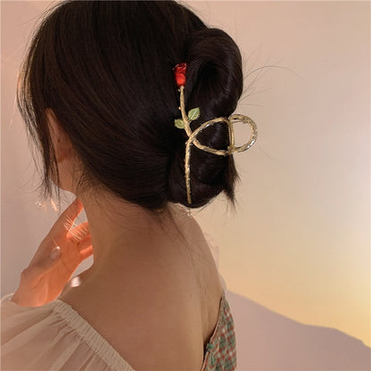 New Korean Vintage Flowers Large Metal Hair Claw Clip Ponytail Women Butterfly Shark Alloy Hair Claw Barrette Hair Accessories