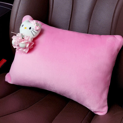 Kawaii Sanrio Anime Kt Cat Hello Kitty Plush Steering Wheel Cover Car Accessories Headrest Pillow Lumbar Pillow Plushie Seatbelt Cover Gift