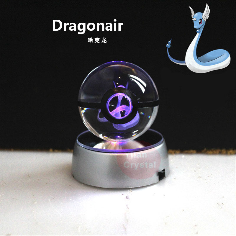 Pokemon Crystal Ball 3D Toys Snorlax Mewtwo Pikachu Figures Pokémon Engraving Model with LED Light Base Kids Gift Collectable