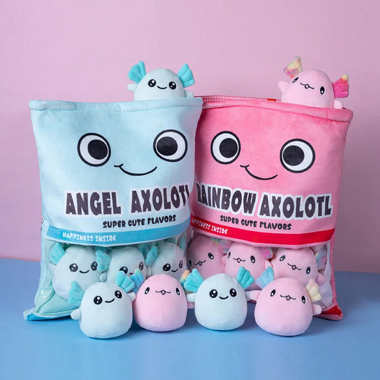 Six Balls Pink Blue Axolotl Bag Cartoon Newt Animal Squishy Mini Dolls Plush Pillow Office Nap Food Snack Plushie Peluche Gift