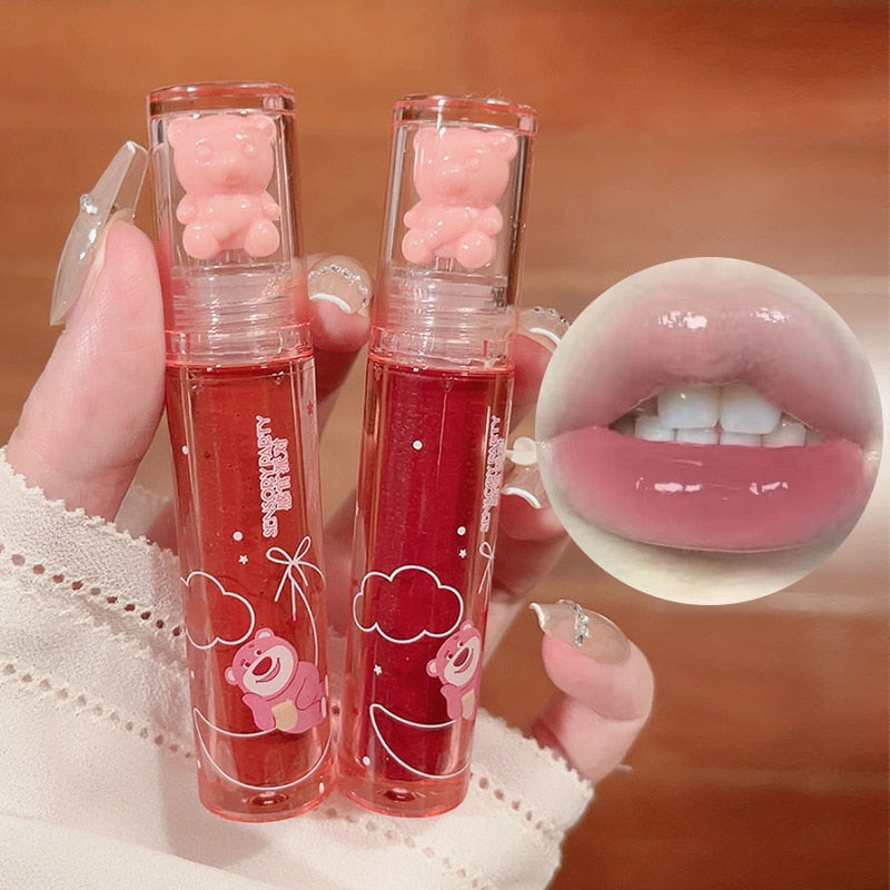 Little Bear Crystal Frozen Strawberry Glossy Lip Glaze Mirror Whitening Nude Doodle Lip Korean Makeup y2k Cosmetics Lipsticks