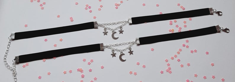 Velvet moon  stars choker Moon And Stars Chain Choker Kawaii Pastel Pink Velvet Chain fashion delicacy women