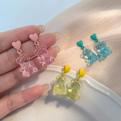 Cute Acrylic Candy Gummy Bear Dangle Earrings for Women Rainbow Bear CZ Hoop Earrings Korean Fashion Sweet Girl Jewelry