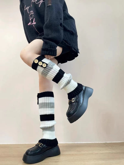 Gothic Women's Striped Leg Warmers Lolita Long Socks Knitted Leggings Japanese Sweets Winter Socks Kawaii Arm Ankle Warmers