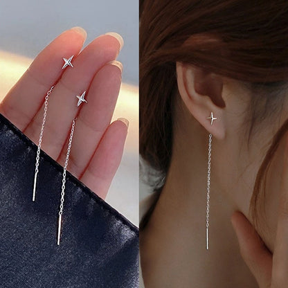 Trend Long Wire Tassel Thread Chain Climb Star Heart Beads Pendants Drop Earrings women's Straight Hanging Earings Jewelry