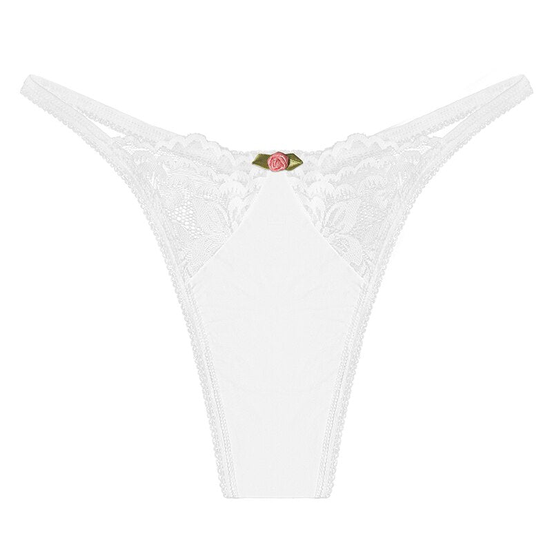 Women Lace Cotton Panties Low Rise Floral Perspective Thong Lingerie Woman Comfortable Underwear Lenceria Mujer White Panty