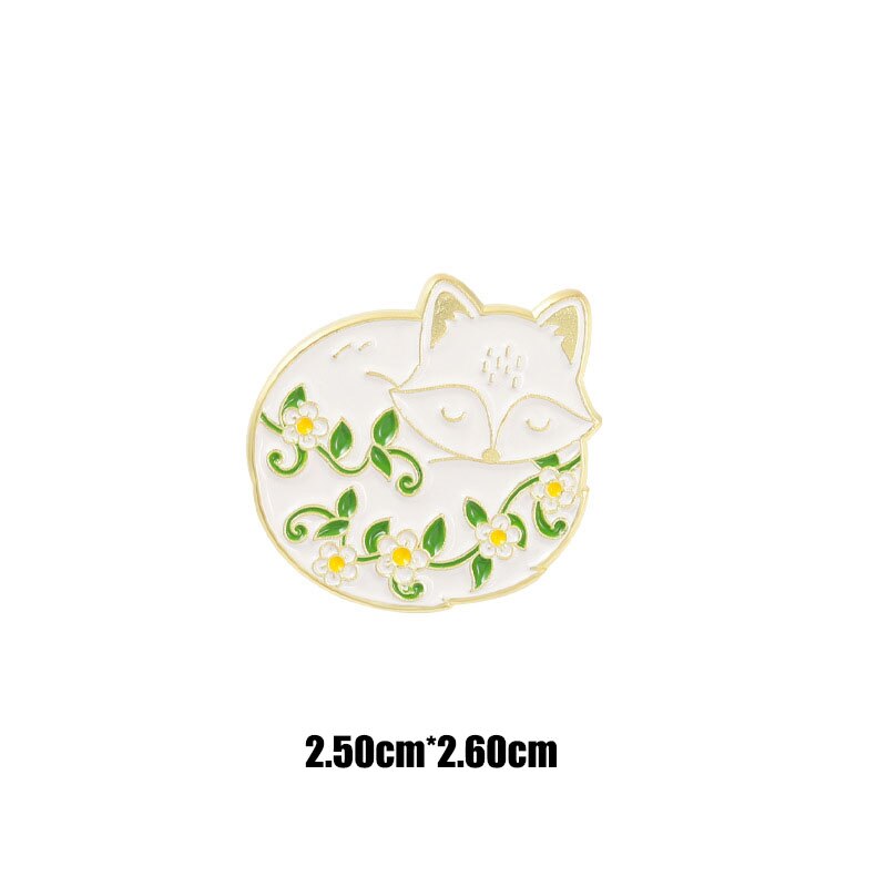 Little Fox Combination Metal Enamel Brooch Japanese Cartoon Cute Nine-tailed Fox Small Animal Badge Pin Jewelry Men Women Gifts