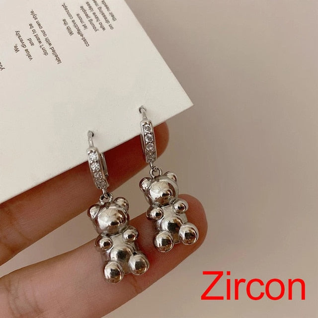 Cute Acrylic Candy Gummy Bear Dangle Earrings for Women Rainbow Bear CZ Hoop Earrings Korean Fashion Sweet Girl Jewelry