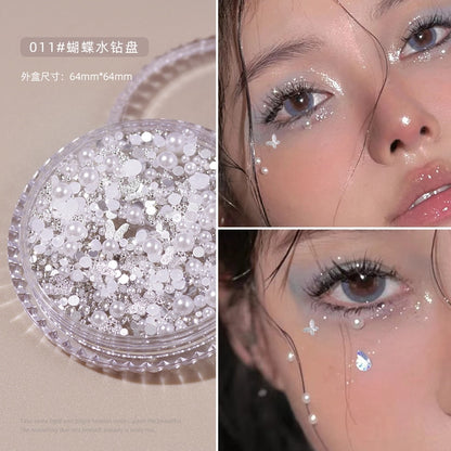 1Box Eyes Face Makeup Facial Decoration Patch Butterfly Diamond Pearl Adhesive Rhinestone Glitter Sequin DIY Nail Art Decoration
