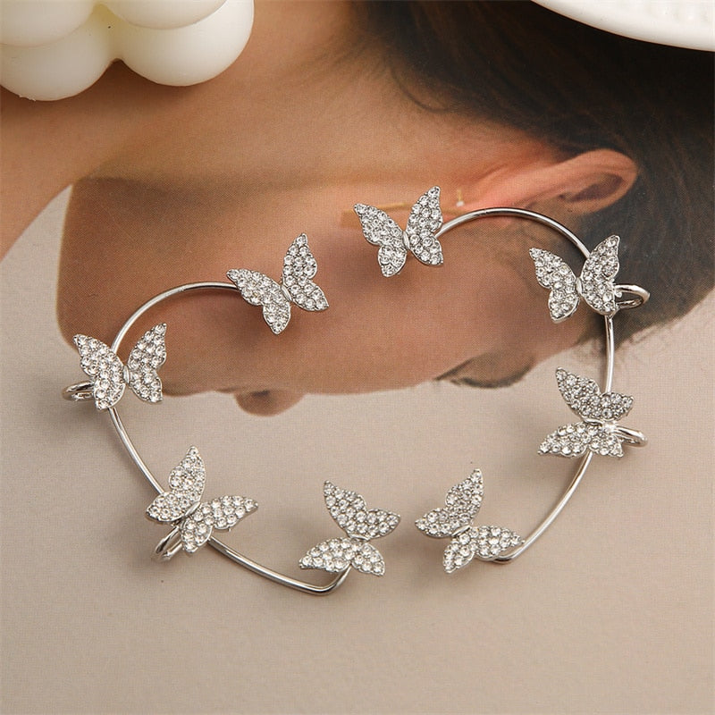 Korean Elf Butterfly Ear Cuff Without Piercing Clip Earrings for Women Elegant Sparkling Zircon Crystal Ear Clip Wedding Jewelry