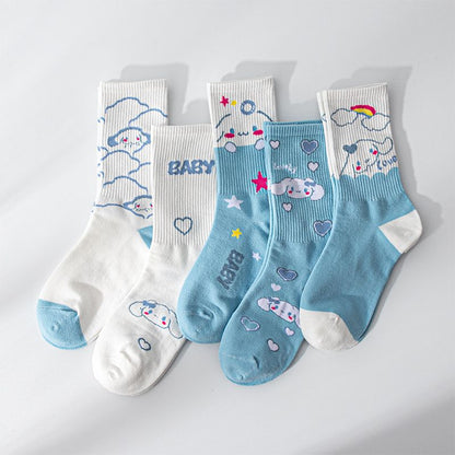 Sanrio Cinnamoroll Cardong Cartoon Girl Heart Autumn and Winter In The Tube Cartoon Socks Every Match Cute Blue Girl Wind