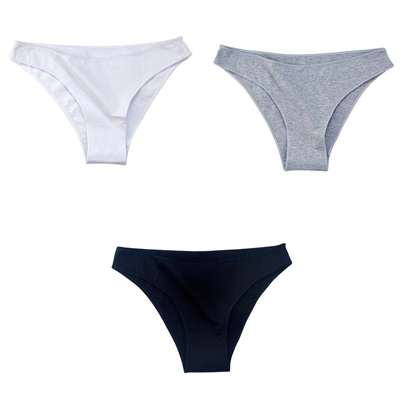 3Pcs/Set Women's Cotton Panties Female Underwear Solid Color Comfortable Briefs High Elasticity Underpants Size M-XXL