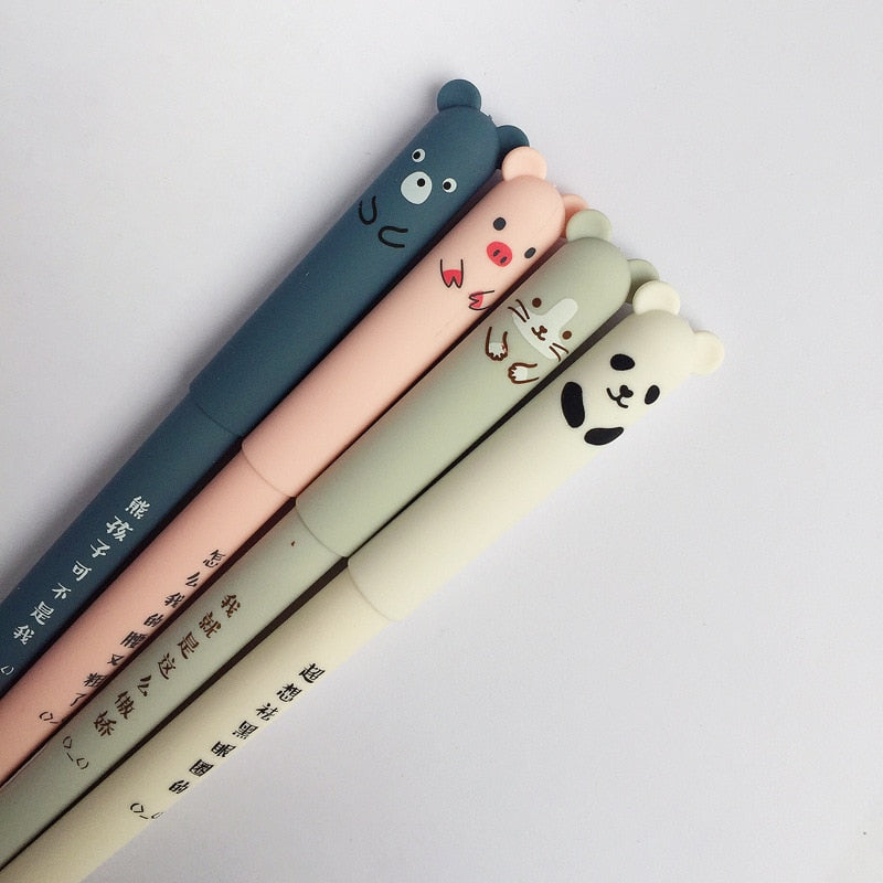 Kawaii Pig Bear Cat Mouse Erasable Gel Pen School Office Supplies Stationery Gift 0.35mm Blue Black Ink