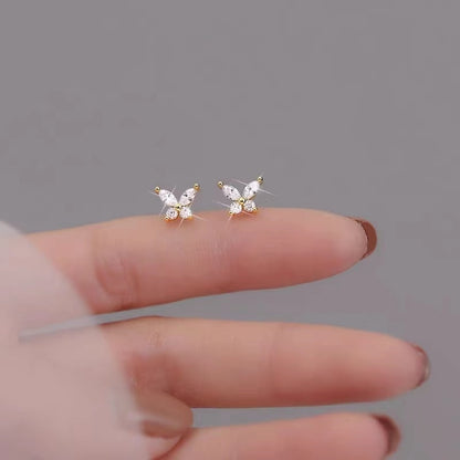 Simple Piercing Stud Earrings for Women Star Moon Zircon 925 Silver Needles Tragus Cartilage Asymmetry Pendiente Plata Jewelry